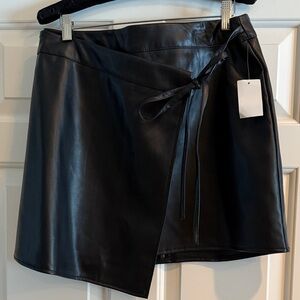 Black Faux Leather Wrap Skirt